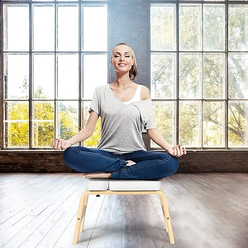Miniatura 9 de Giantex Banco de cabeza de yoga con almohadillas de VC, silla de inversión de yoga, marco de madera resistente, entrenador de inversión de yoga,