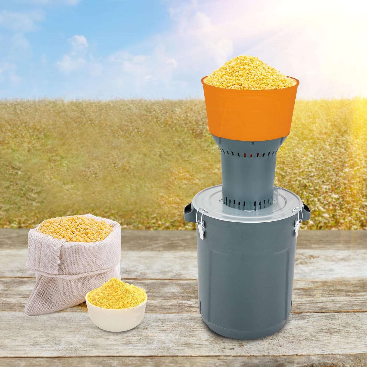 13.2 Gal/50L Electric Agricultural Feed Grain Mill Grinder for Wheat Corn Spice w/5 Filter and Detachable Bucket, 1000W Automatic Dry Corn Mill Grinders for Home Farm, Corn Mill Grinder