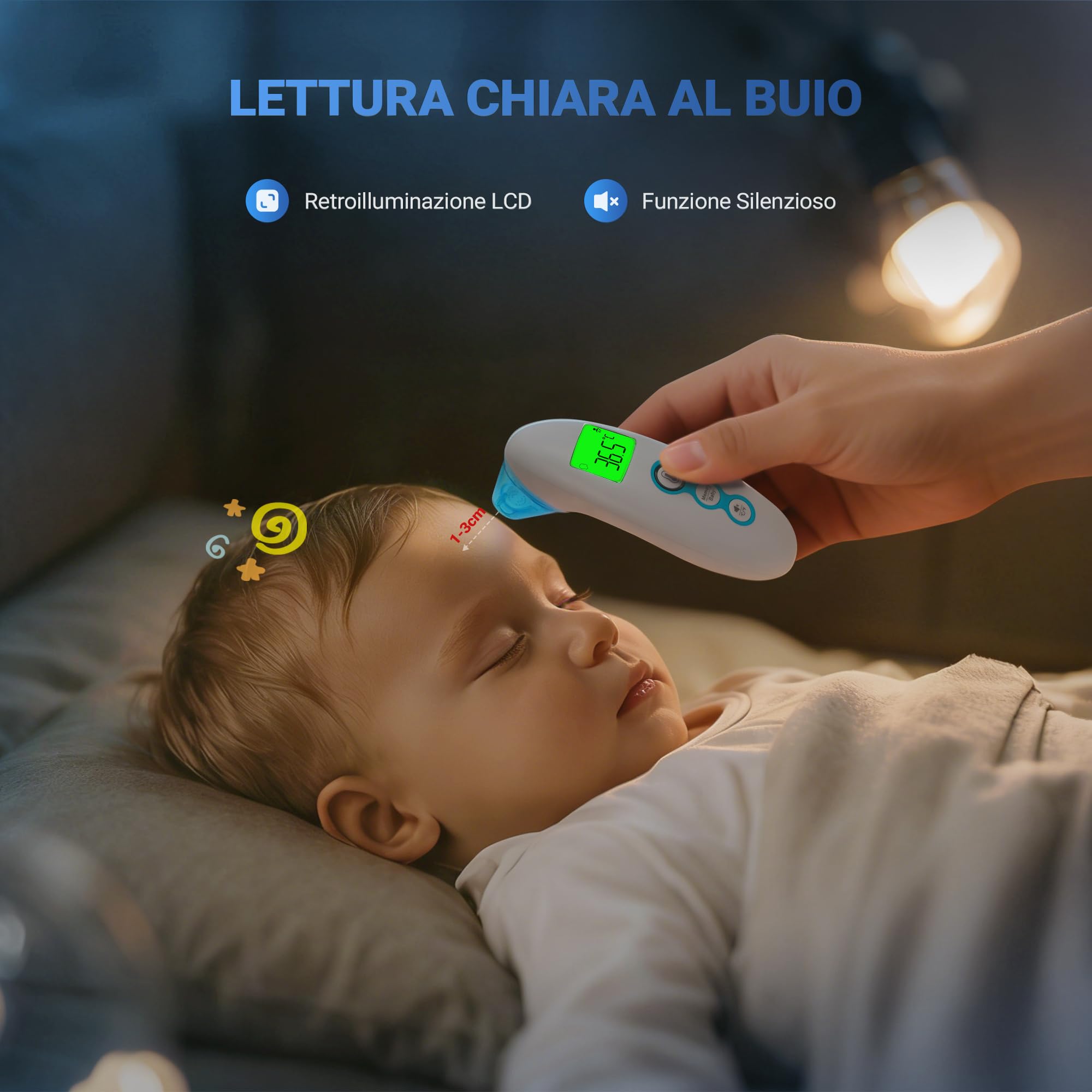 BESTEK Termometro Febbre Doppia Modalità (Frontale/Auricolare),Termometro Neonato per Oggetti, Termometro Digitale Ambiente e con Funzione Neonato 0-36 Mesi