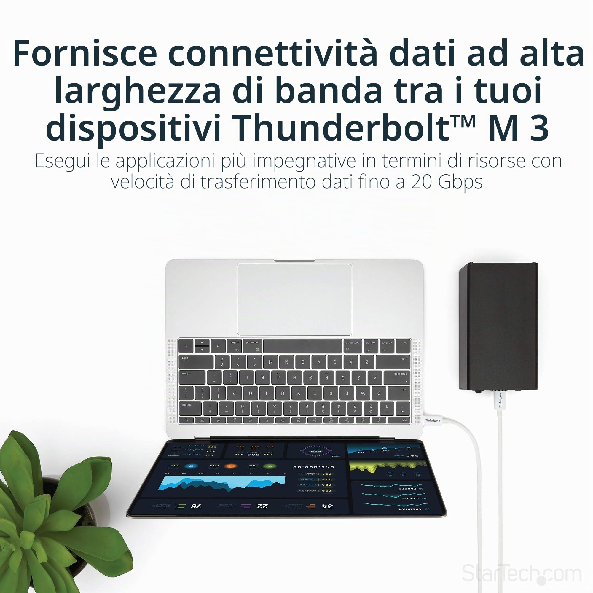 StarTech Cavo Thunderbolt 3 Passivo da 2m, 20Gbps, 100W PD, 4K, Bianco | Compatibile con USB 3.2, Ideale per Monitor 4K e Trasferimento Dati