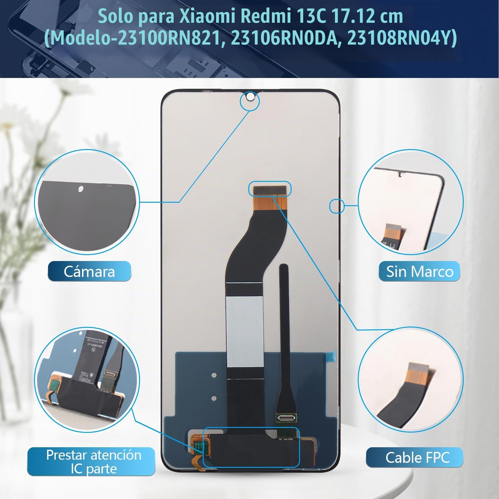 RongZy para Xiaomi Redmi 13C 23100RN82L LCD+Pantalla Táctil Digitalizador Asamblea Reemplazo +Reparación Herramientas(Negro)