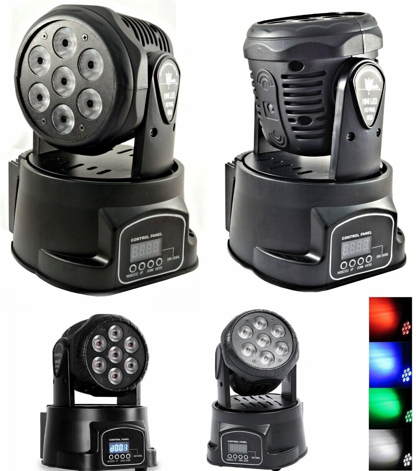 PROIETTORE LED RGB TESTA ROTANTE MOBILE EFFETTI DISCO 7 LED 10W Led wash DMX, TESTA GIREVOLE
