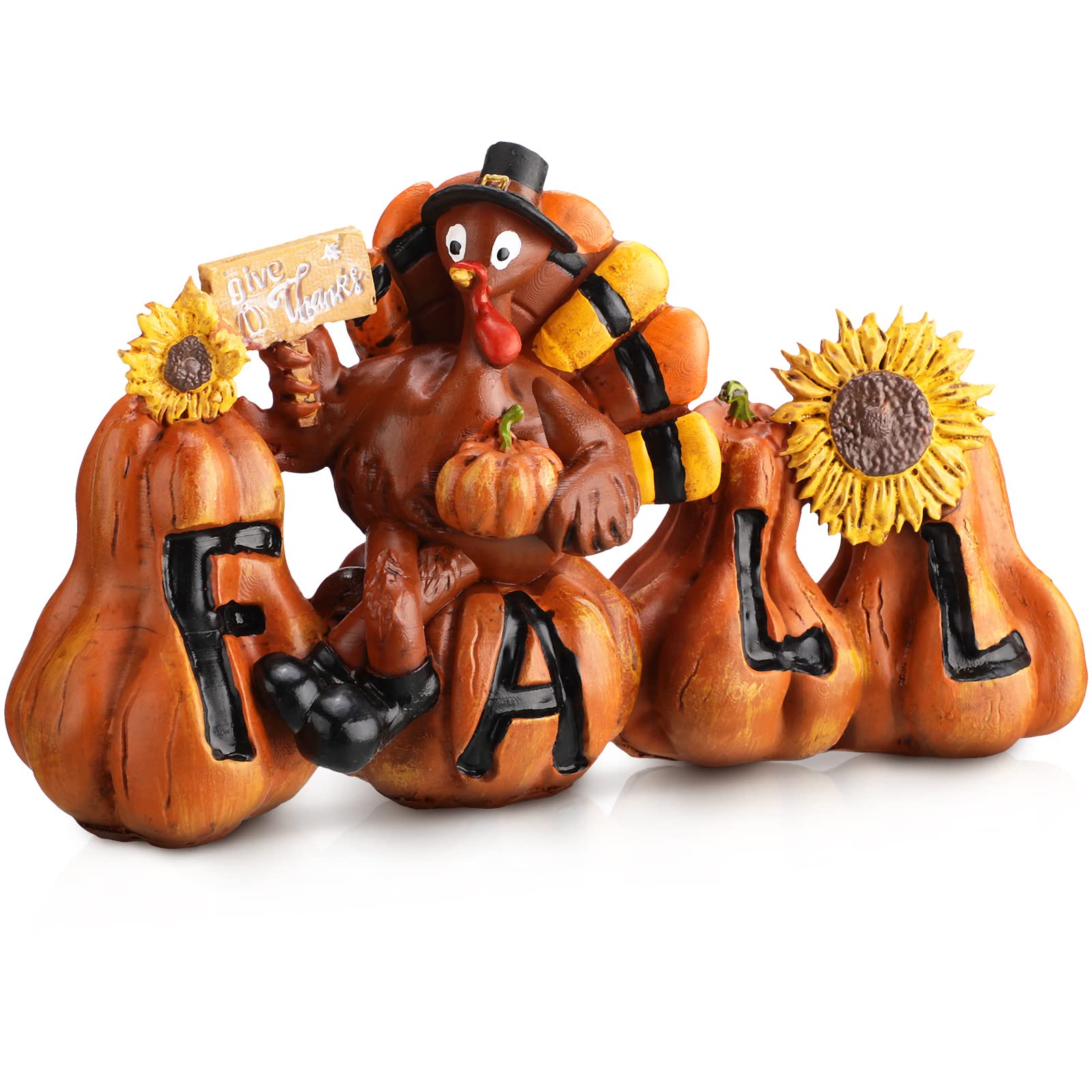 Pinkunn Thanksgiving Turkey Tabletop Centerpiece Decor - Resin Turkey Figurine Table Decor with Pumpkin - Fall Harvest Thanksgiving Autumn Centerpiece Gifts for Home Kitchen Living Room