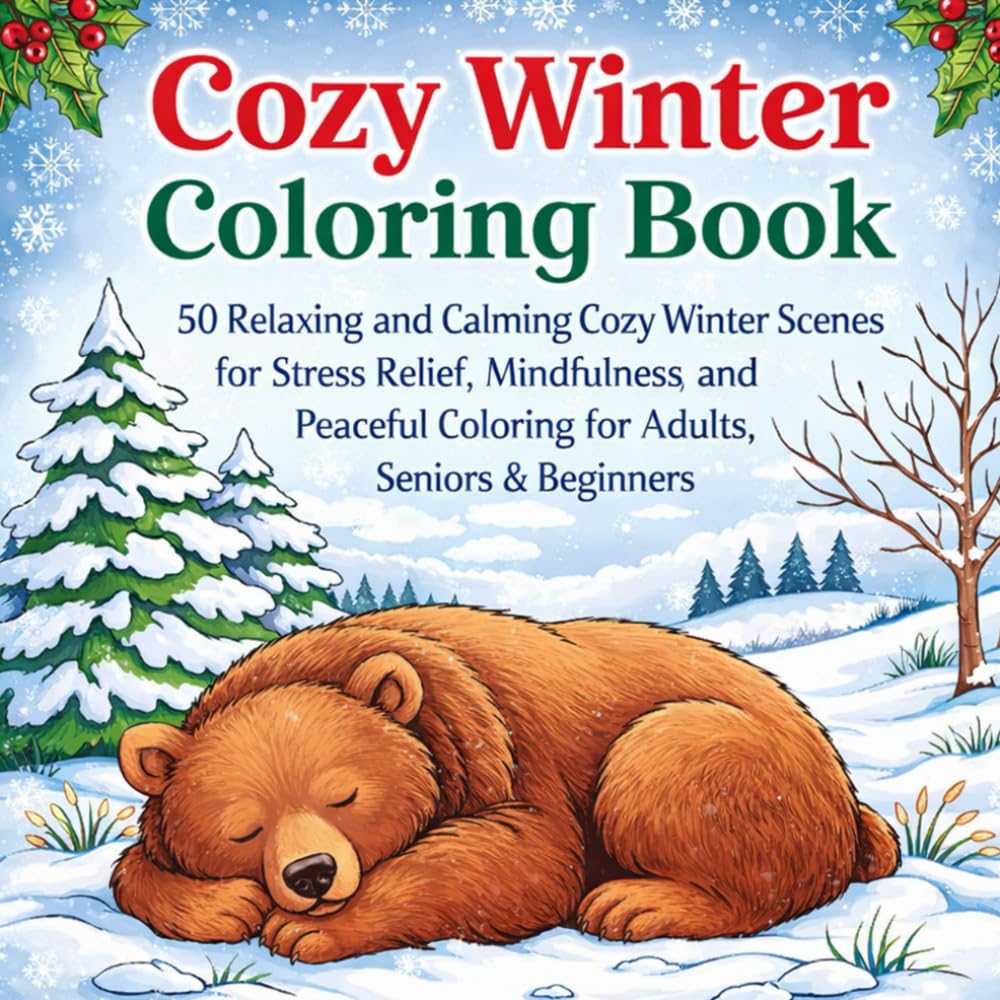Cozy Winter Coloring Book: 50 Relaxing and Calming Cozy Winter Scenes for Stress Relief, Mindfulness, and Peaceful Coloring for Adults, Seniors & Beginners