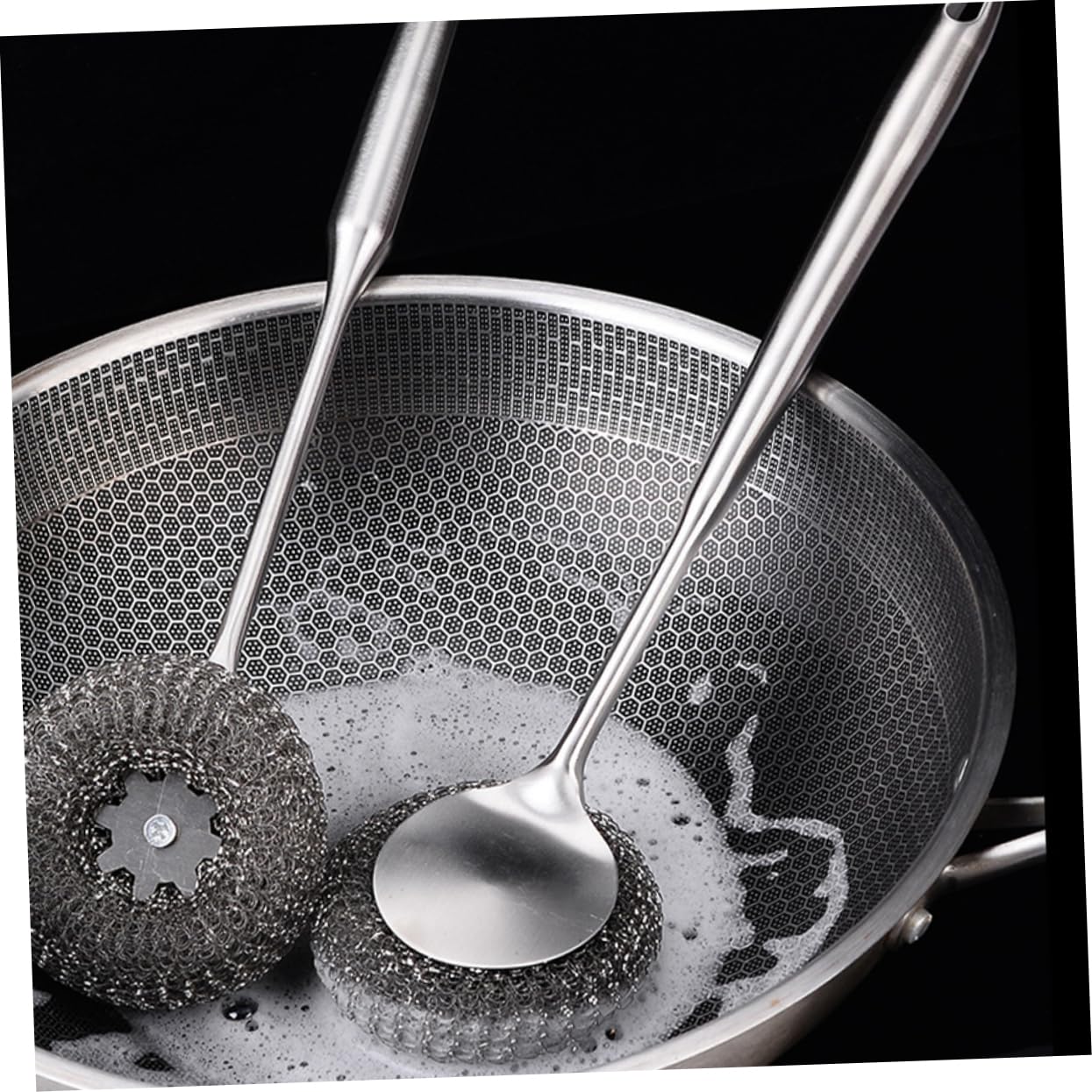 2 Cepillos Inoxidable para Sartenes Ollas Platos con Mango De Lana De Alambre para Limpiar Platos Estropajo De Cocina Acero Inoxidable 304 Plateado