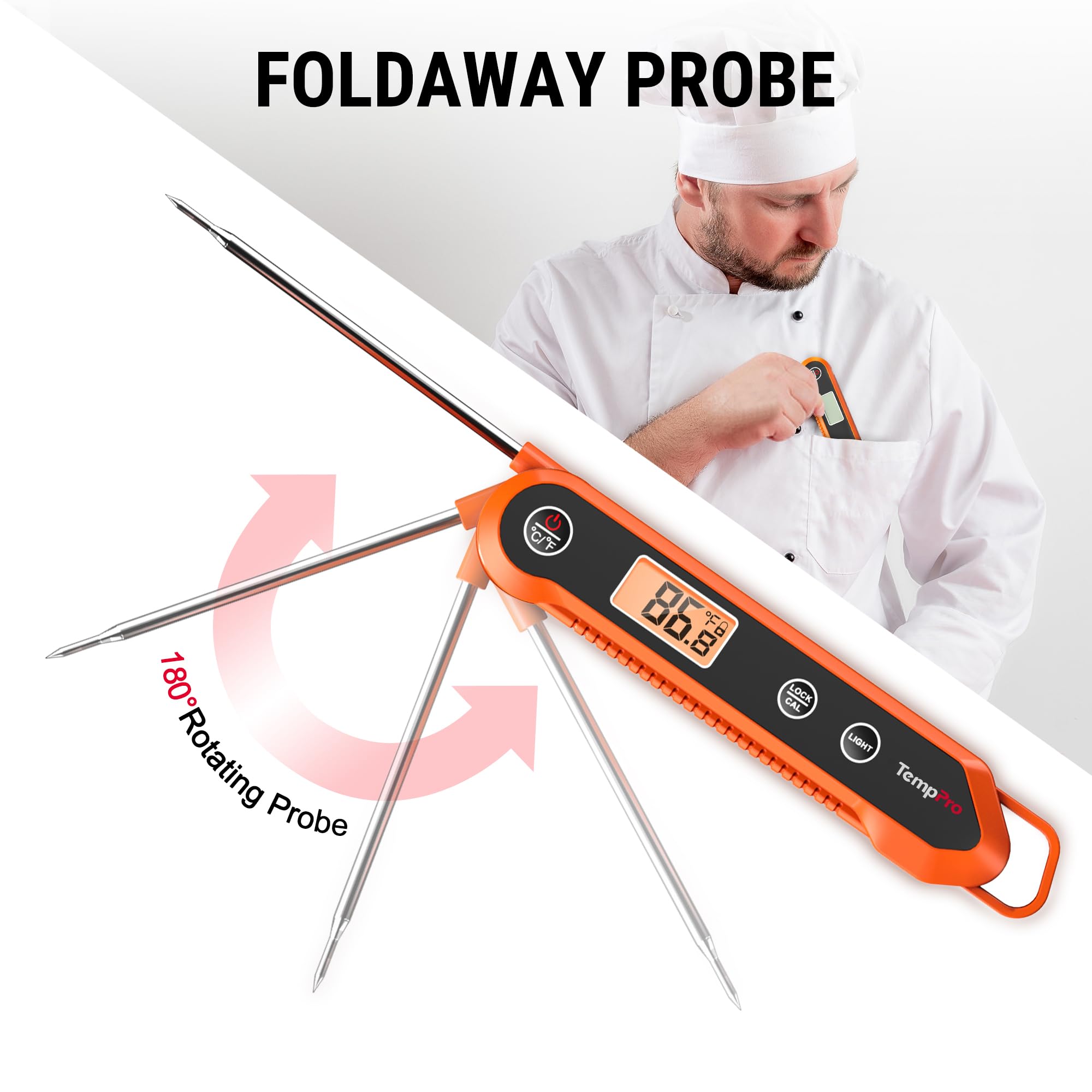 ThermoPro IPX6 Wasserdicht Fleischthermometer 0.5°C Präzise Grillthermometer 3s Schnelle Reaktion Faltbares Küchenthermometer für BBQ, Braten, Grill und Getränken TP03H