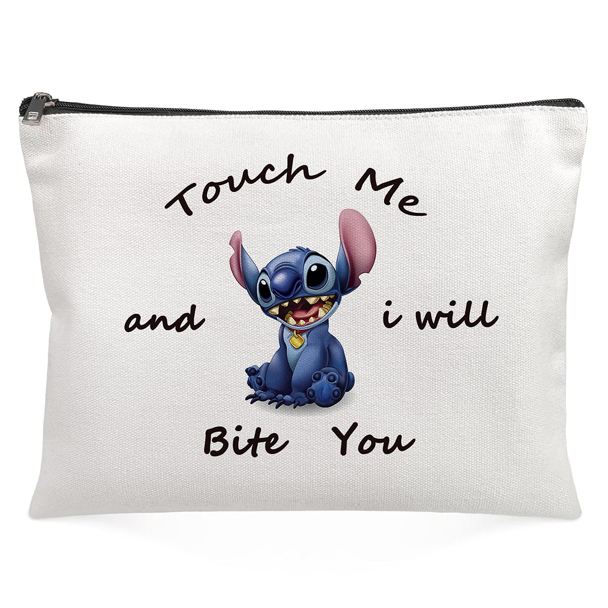 Cute Cosmetic Makeup Bag For Women-Touch Me And I Will Bite You-Cotton Zipper Pouch Toiletry Beach Case For Cartoon Fans Friend Colleagues Birthday Gifts