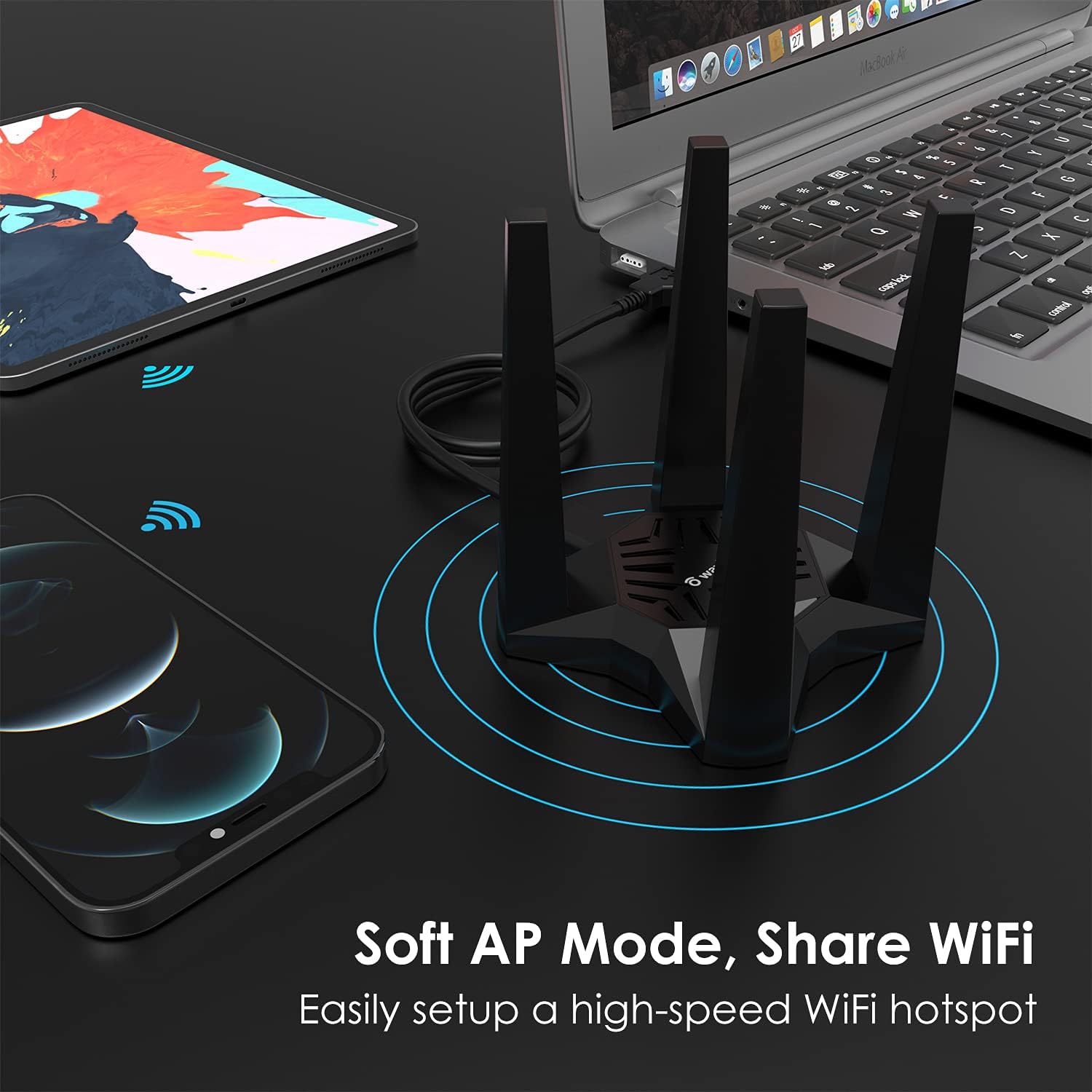 WAVLINK USB WiFi Adapter for Desktop PC,AC1900 WiFi Adapter Dual Band Wireless Network Adapter with 2.4GHz/5GHz High Gain Antennas,MU-MIMO,Supports Windows 11/10/8.1/8/7,XP,Mac OS 10.7-10.15
