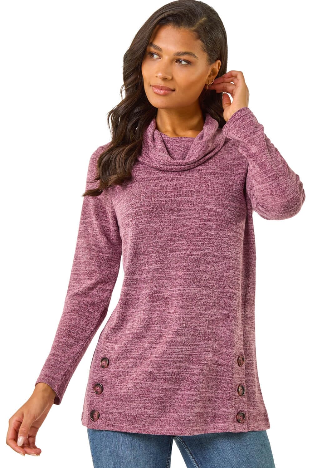 Roman Women's Purple High Neck Buttoned Top In | : Size 20
