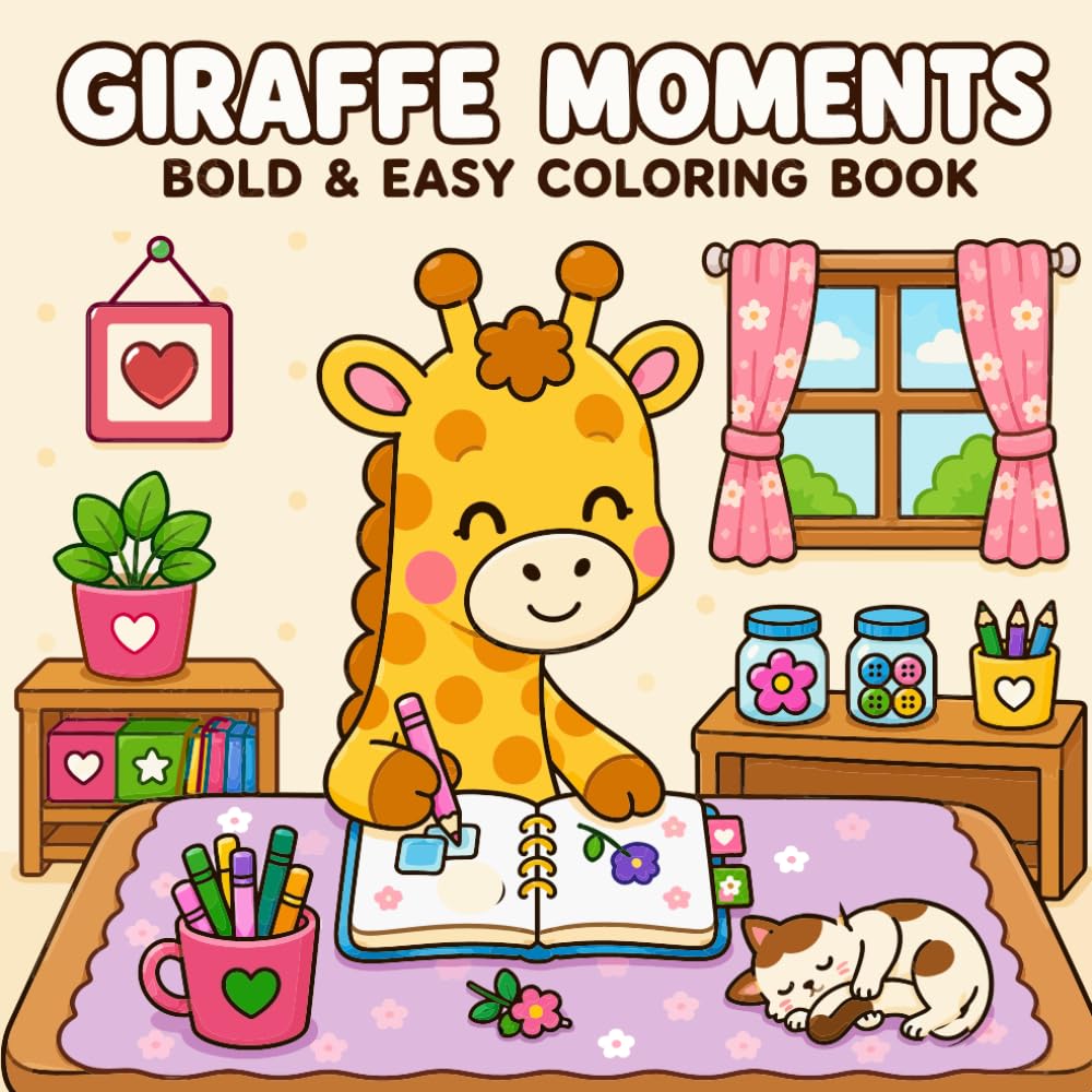 Bold & Easy Giraffe Moments Coloring Book: 40 Cute and Cozy Giraffe Scenes for Relaxation and Fun