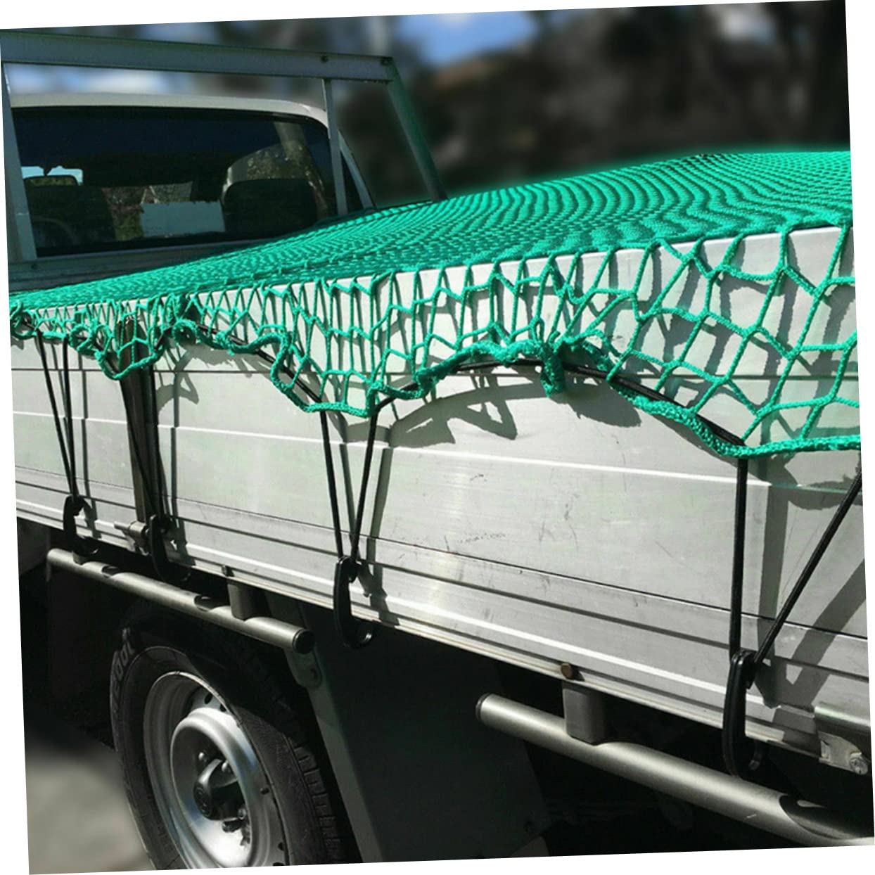 Rete di Carico per Pickup in Nailon Resistente agli Strappi con Corda Elastica e 15 Ganci per Uso All'aperto e Trasporto Sicuro Durante Spostamenti e Lavoro