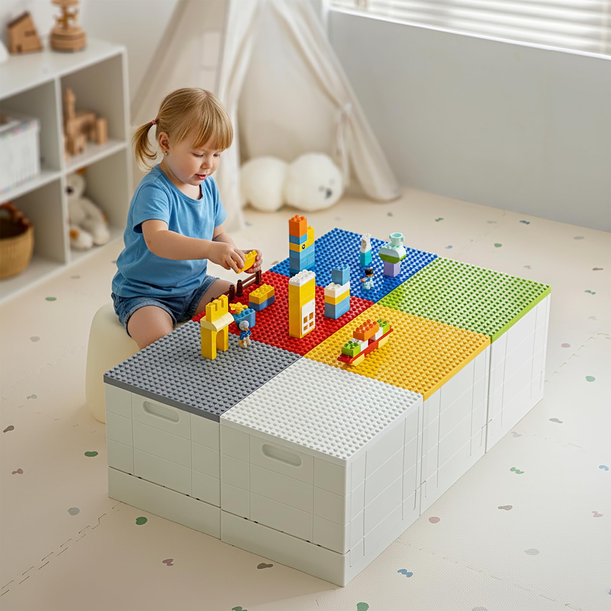SHIMOYAMA Faltbare Aufbewahrungsbox für Duplo Lego-Steine mit Bodenplatte Deckel, PP 25 L Spielzeug Aufbewahrung Kiste Stapelbar Steinebox Groß Leer