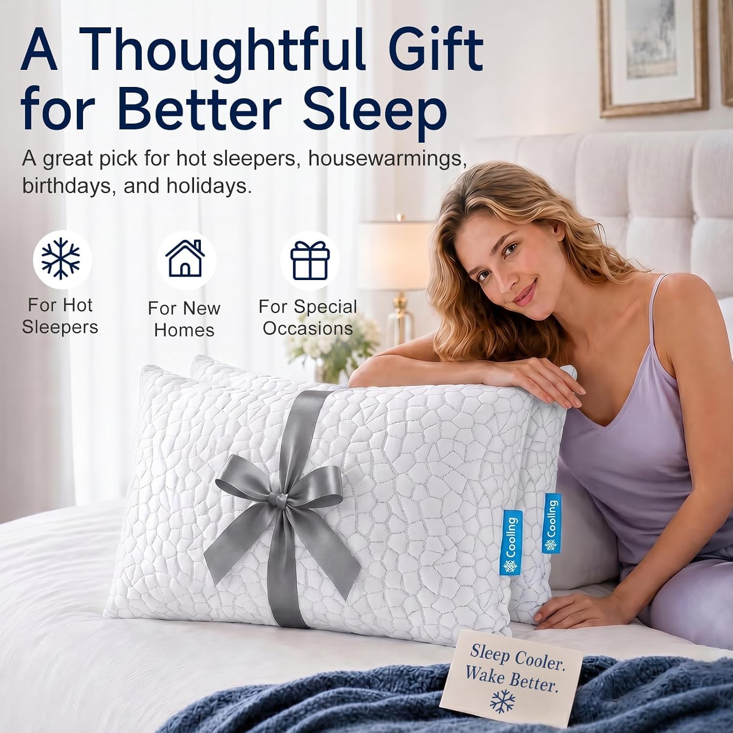 Cooling Shredded Memory Foam Queen Pillows Set of 2, White T437707