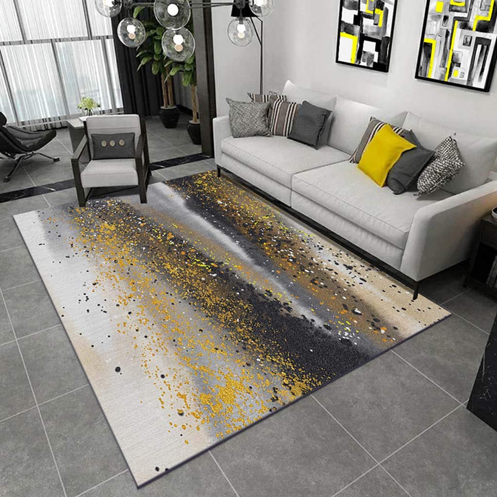 Tapis de salon lavable résistant aux taches motif abstrait rayé 140x200