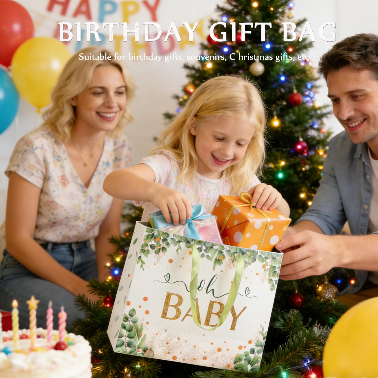 LUCTHY Large Birthday Gift Bag with Handles, 3 Tissue Papers, Card, Fresh-1 - Image 7