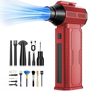 Compressed Air Duster, 130,000RPM Ultra-Powerful Cordless Electric Air Duster with 8000mAh Rechargeable Battery, 4-Gear Adjustable Air Blower for Keyboard, Computer, Car, Home Cleaning - Red - Amazon product rated Grade A