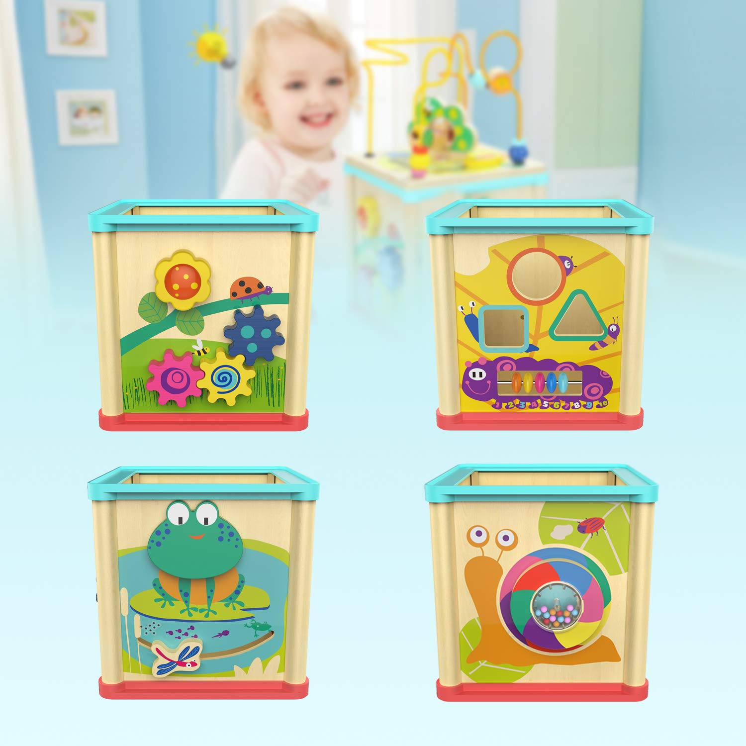 top bright activity cube toys baby educational wooden bead maze shape sorter 1 year old boy girl