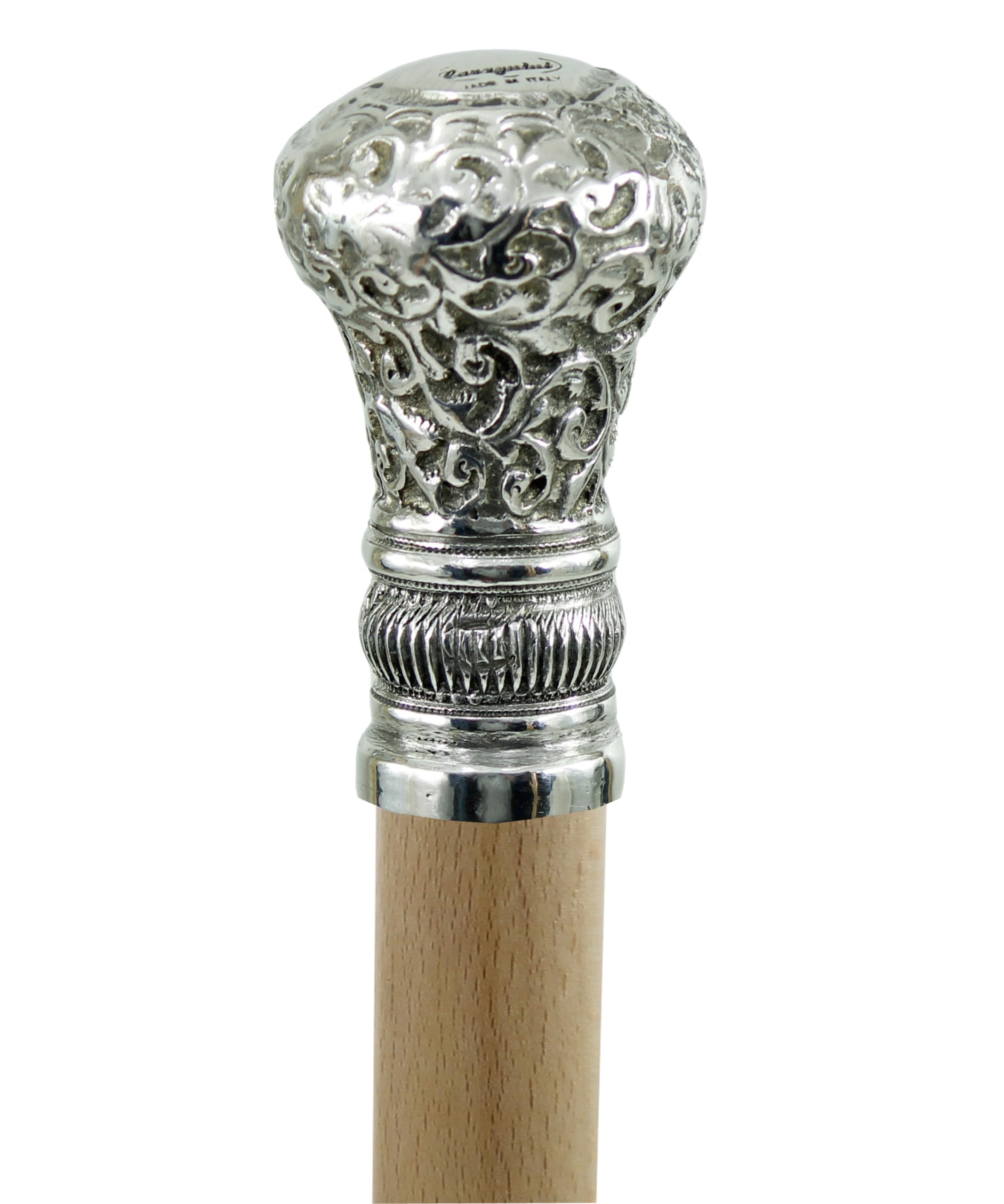 Cavagnini Bastón Elegante para Abuelo Regalo Navidad – Mango de Peltre Completo de Haya – Grabado Personalizado – Artesanía Italiana de Lujo