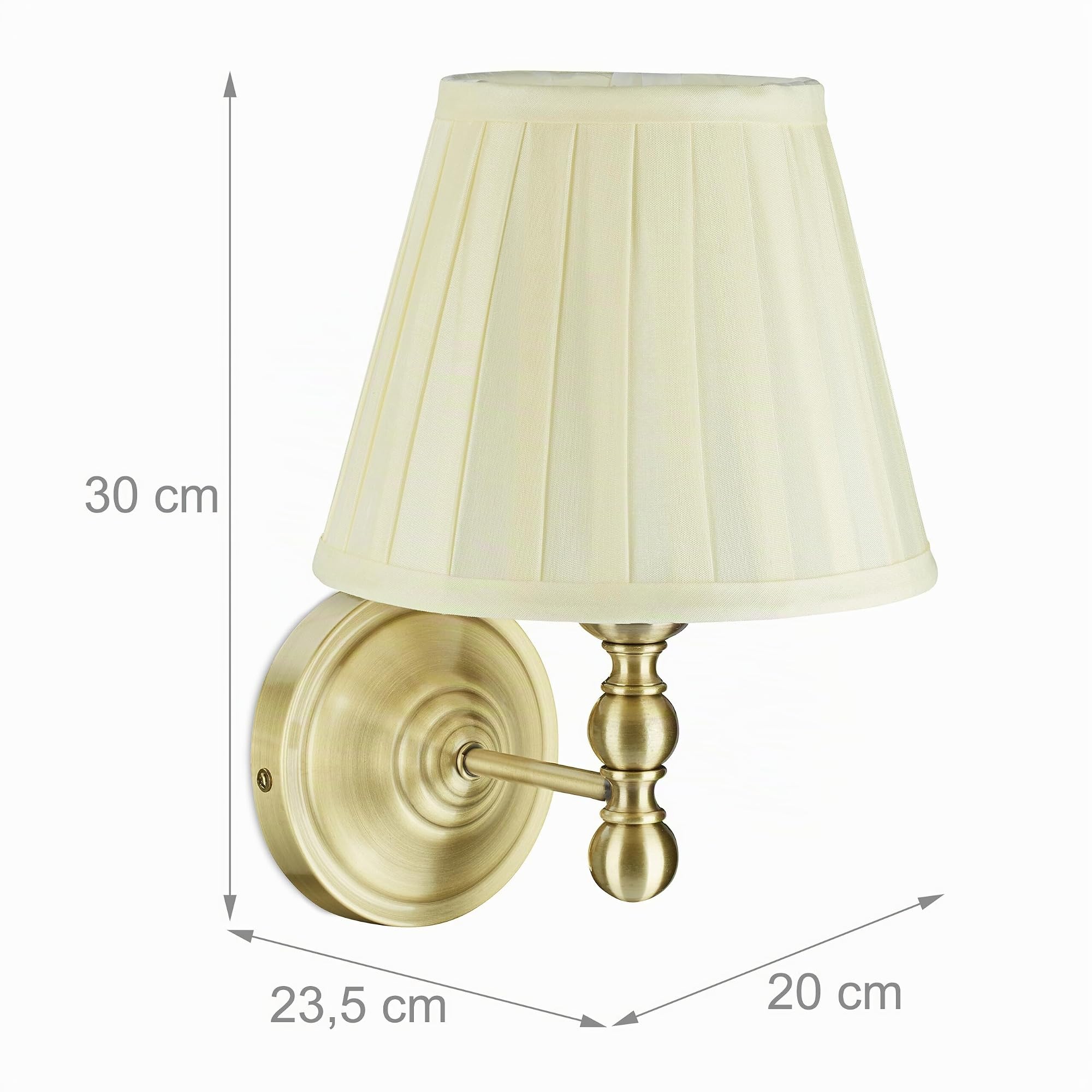 Relaxdays Applique in Tessuto, Paralume dal Design Vintage, Set 2 Lampade a Muro, E14, HLP: 30x20x23,5 cm, Avorio Ottone