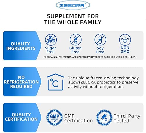 Miniatura 8 de ZEBORA Probióticos para hombres 100 mil millones de UFC - Probióticos para la salud digestiva, suplemento probiótico para hombres, prebióticos y