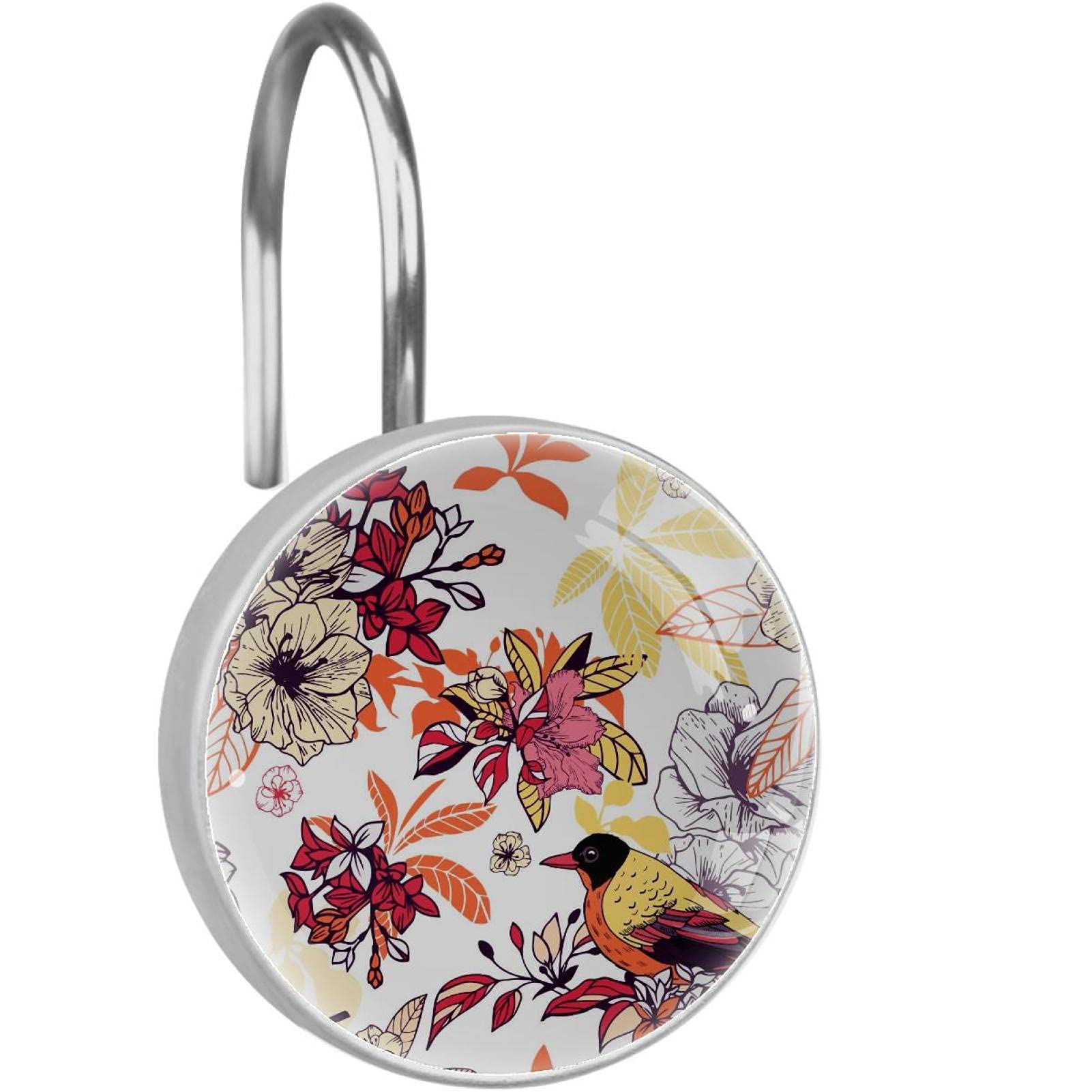 Crochets de rideau de douche double glissement oiseau et floral x12 pour tringle salle de bain