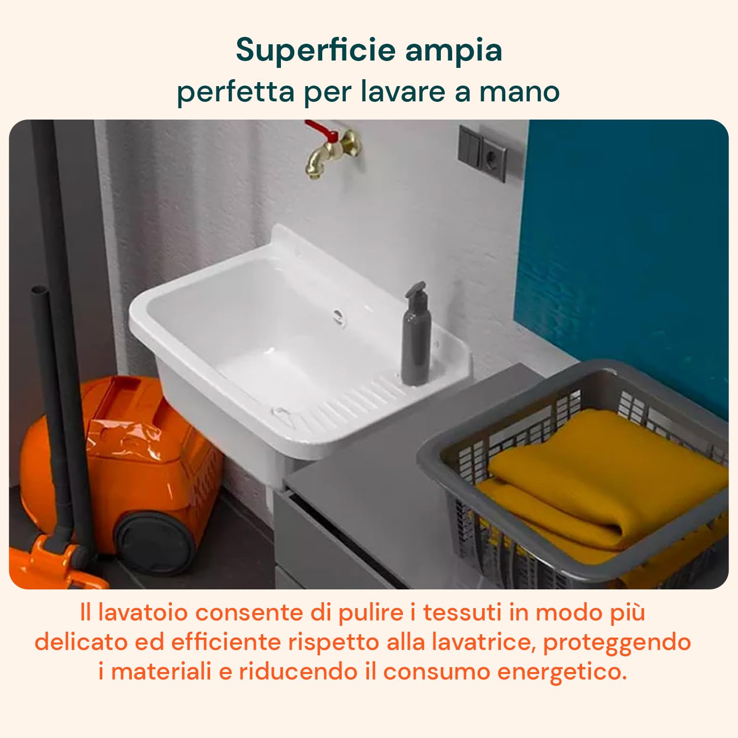 Avilia Lavatoio da Esterno - Lavabo da Parete per Lavaggio Vestiti a Mano, Ideale per Giardini, Terrazze, Campeggio, con Piano Antiscivolo, in Resina, 50x35x24cm, Bianco
