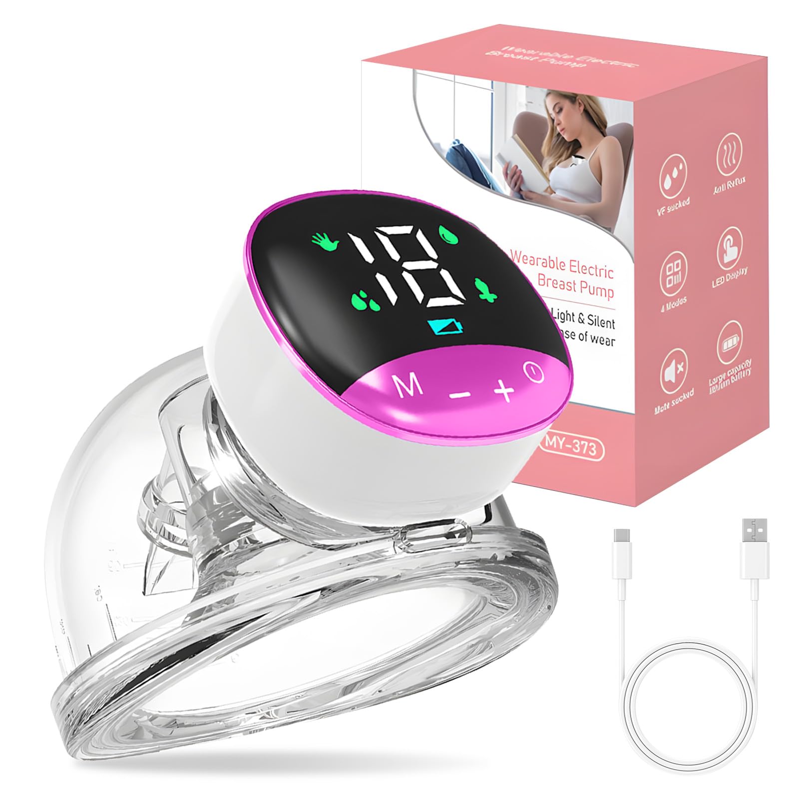 Sacaleches Eléctricos Portátil, Sacaleches Manos Libres con 4 Modos y 12 Niveles de Succión, Pantalla LED, Embudo de 24 mm, Capacidad 180 ml, Bajo Ruido y Silencioso, Sin BPA
