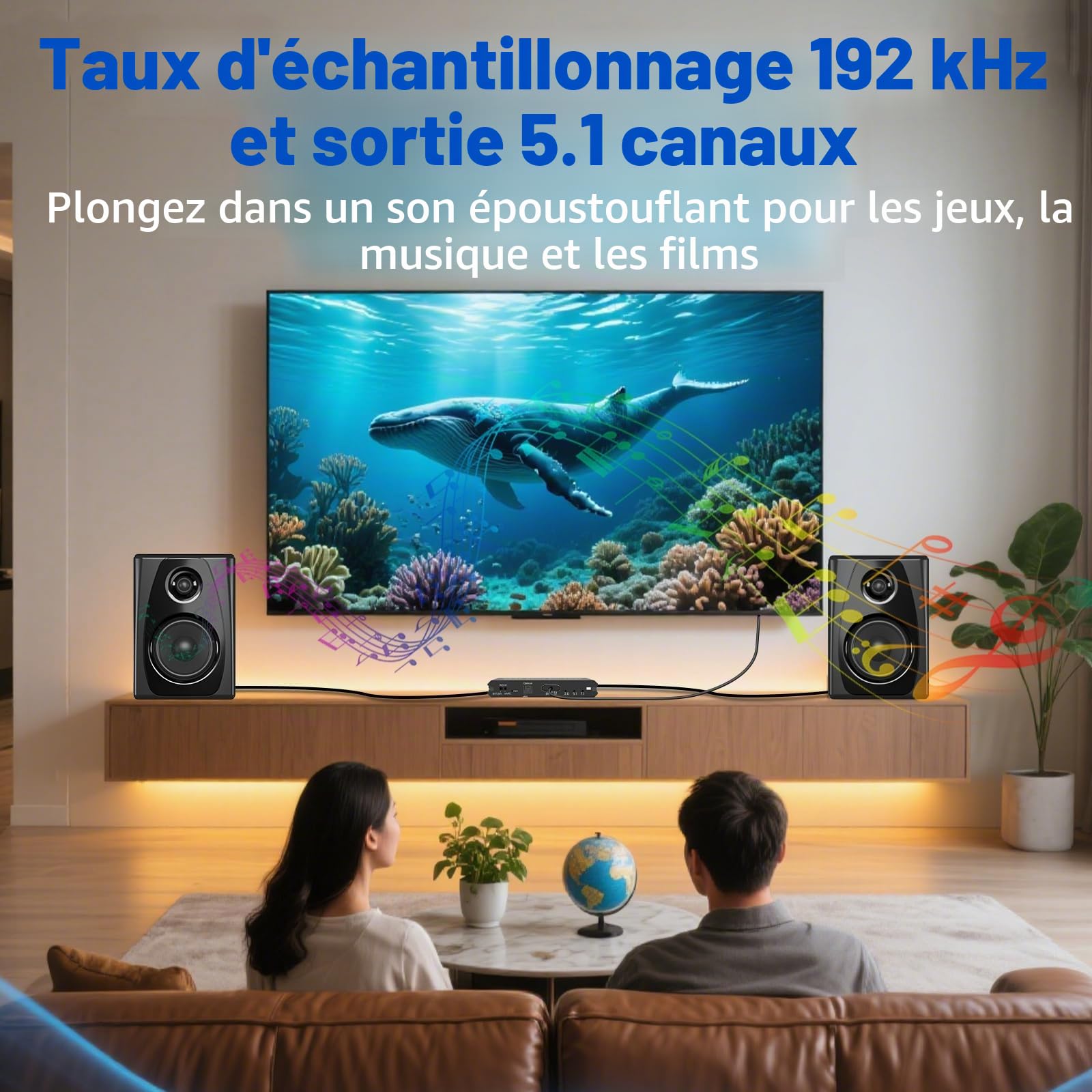 Tendak 192 KHz eARC/ARC Extracteur audio convertisseur audio numérique-analogique HDMI eARC/ARC+optique vers HDMI+L/R+stéréo 3,5 mm pour amplificateur d'enceintes de barre de son HDTV et casques audio