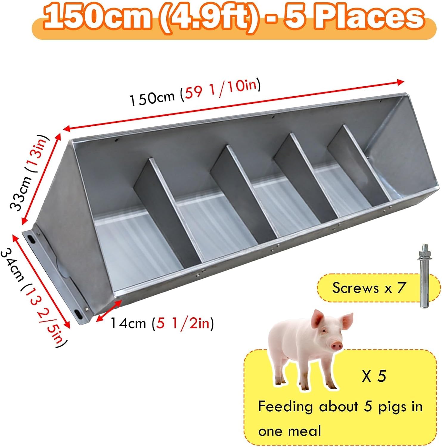 Mangiatoia per Suini in Acciaio Inossidabile Heavy Duty, Impermeabile con Recinto Segmentato e Design Inclinato, Doppia Funzione per Bovini Capre Cavalli Uso Interno/Esterno Fattoria