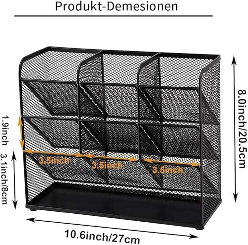 Marbrasse Mesh Desk Organiser, Multi-Functional Pen Holder, Desktop Stationary Storage Rack for School Home Office Art Supplies (Black)