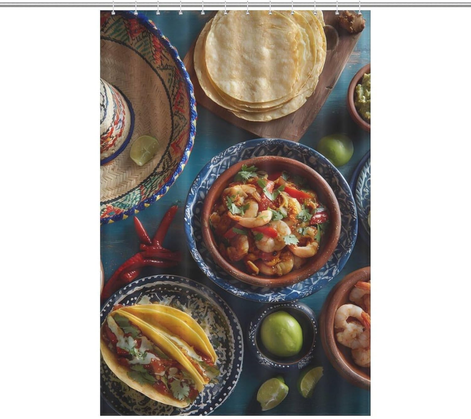 Mexican Inspired Food Variety Cultural Shower Curtain 46.85x70.87Inch（119x180cm） Polyester Bath Curtain Shower Curtains Printed Decorative