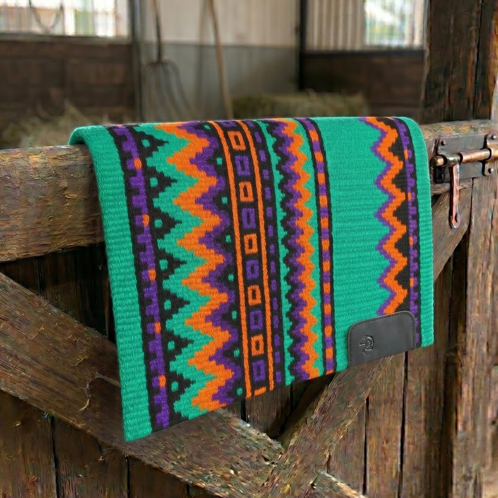 Western Show Saddle Pad/Blanket for Horses - Handmade Wool Saddle Blanket with New Zealand Design, Thick, Durable & Comfortable for Horse Riding (34” L x 36” W x 1) M46