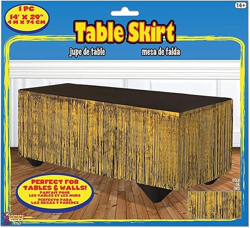 Miniatura 3 de Forum Novelties - Falda de mesa con flecos de oropel, 144 x 29 pulgadas, color dorado