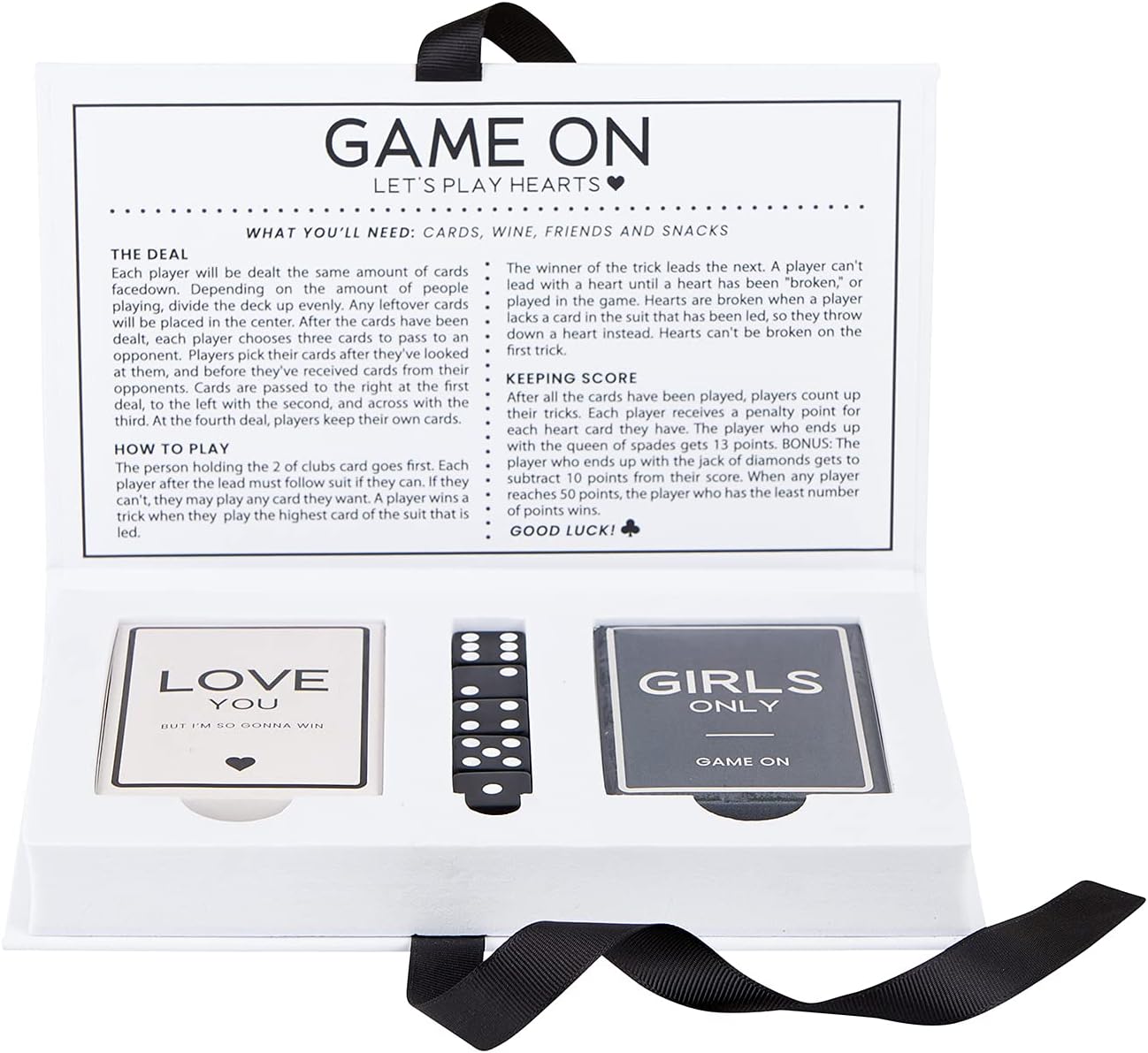 Santa Barbara Design Studio Game Night Gift Set Lili + Delilah Cardboard Book Gift Box, 2-Decks/5-Dice, Playing Cards + Dice