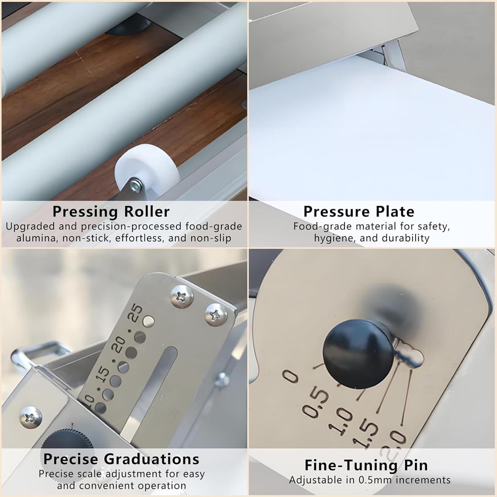 Laminoir à Pâte Pliable avec Planche à Laminer, Machine Manuelle en Acier Inoxydable avec épaisseur Réglable, pour Croissants, Pizzas et Pâtisseries A400