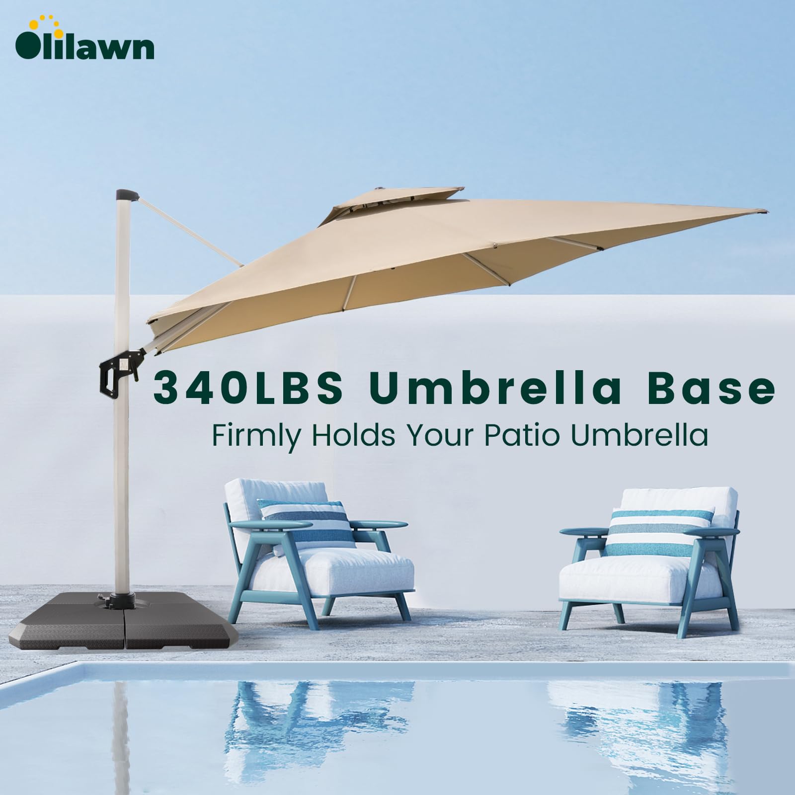 Amazon.com: OLILAWN 340lbs Universal Patio Umbrella Base Outdoor Heavy Duty Weighted Umbrella Base Stand for 10ft/11ft Cantilever Offset Patio Umbrella, Brown : Patio, Lawn & Garden