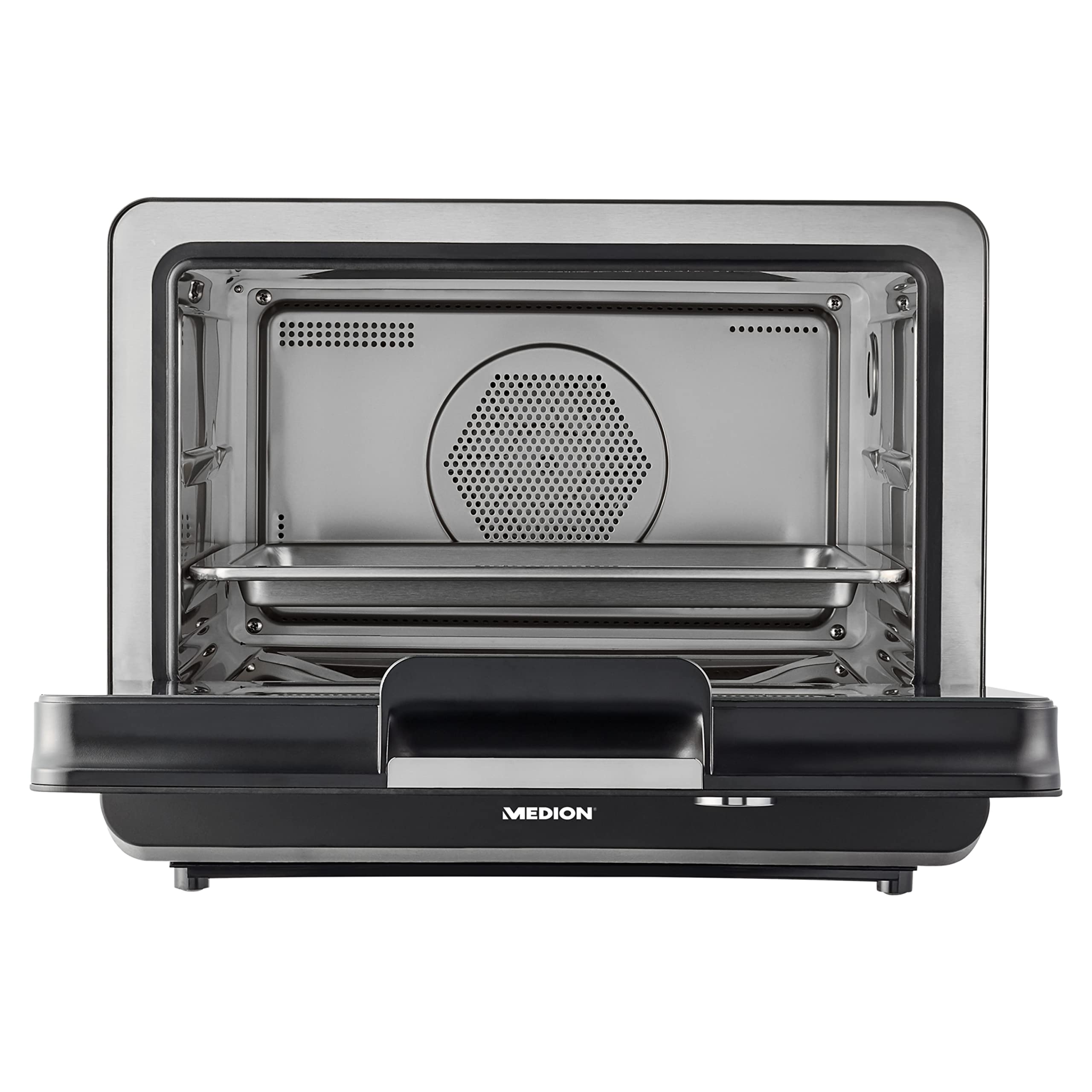 MEDION Dampfbackofen (Dampfgarofen, 2.150 Watt Dampfleistung, 1.500 Watt Heißluftleistung, freistehend, Wassertank, LED Display, Auftaufunktion, 40 Automatikprogramme, 35°C - 230°C, MD10450)