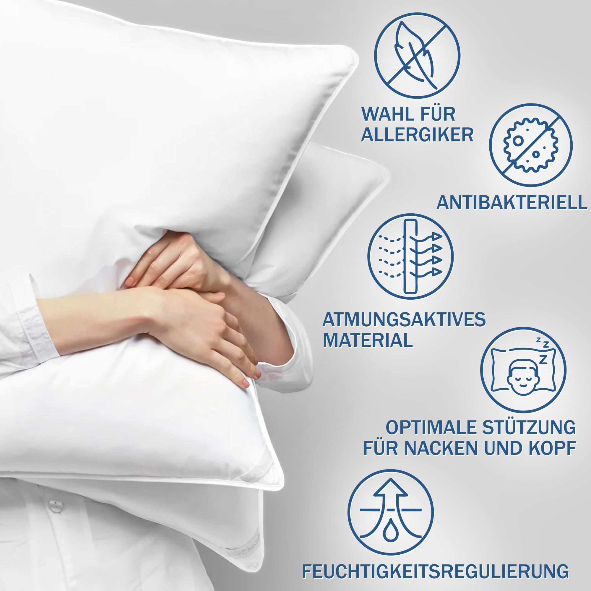 FAM Home Kopfkissen 80x80 2er Set Mikrofaser Allergiker Atmungsaktiv Antibakteriell