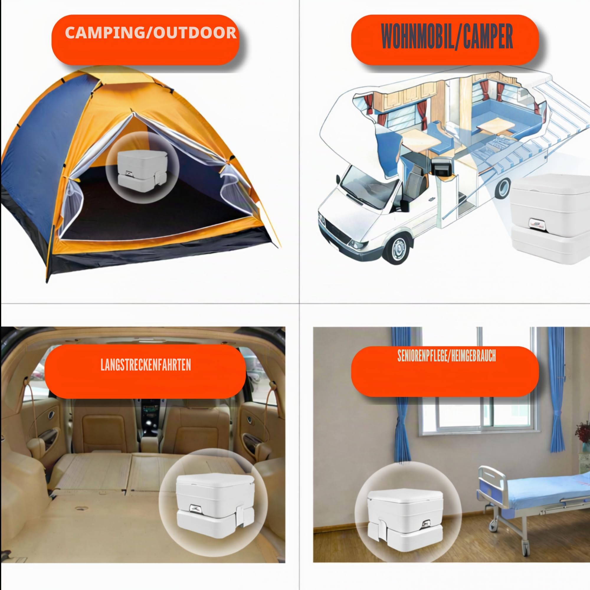 Seaflo multifunktionale, tragbare Toilette mit einem Fassungsvermögen von ca. 24 l, große Kapazität für Camping, Wohnmobil, Boote und mehr