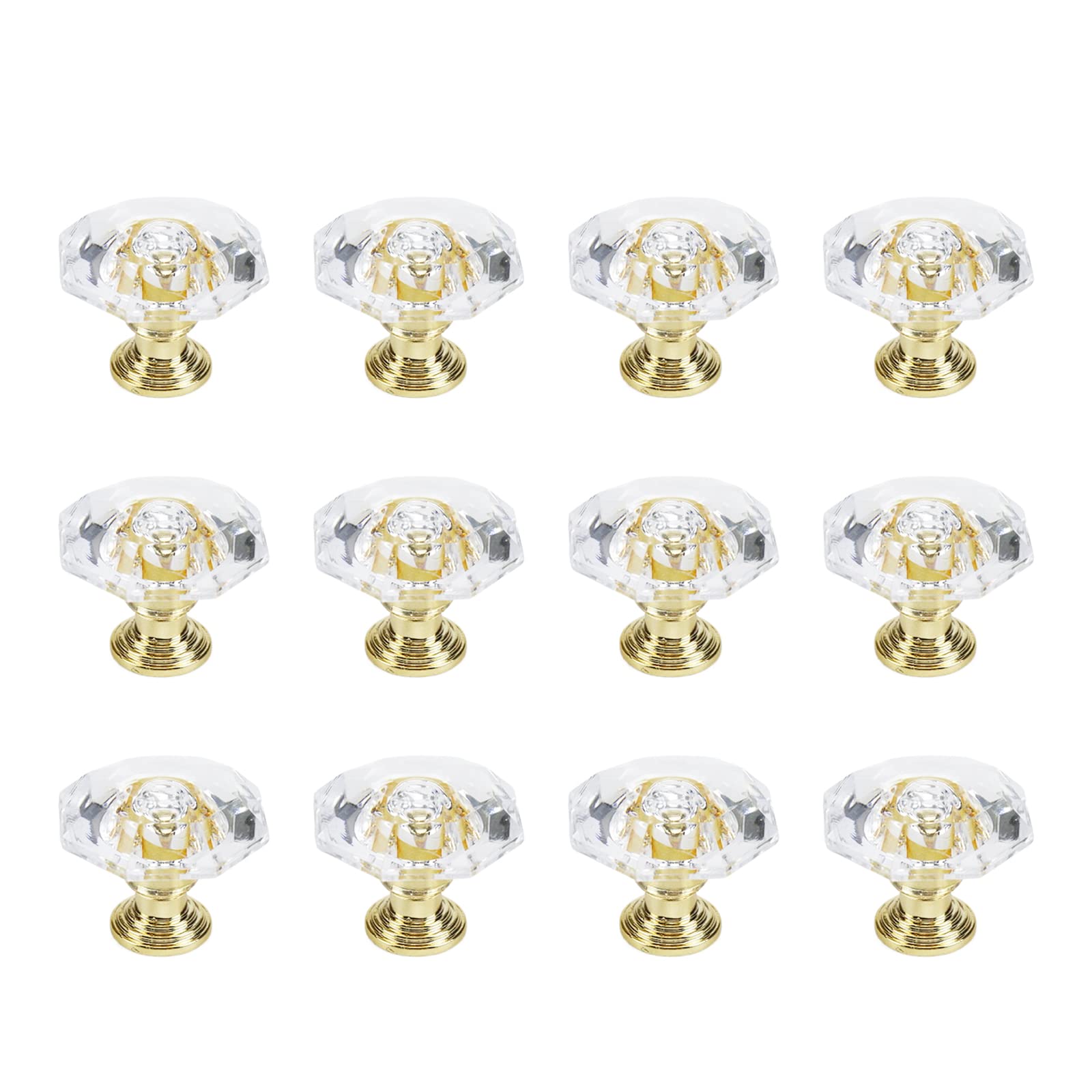 KUMGROT 1.1 Inch Gold Crystal Knobs, Cabinet Drawer Pulls and Diamond Knob for Dresser Kitchen Cabinet, 12 Pcs Acrylic Handle