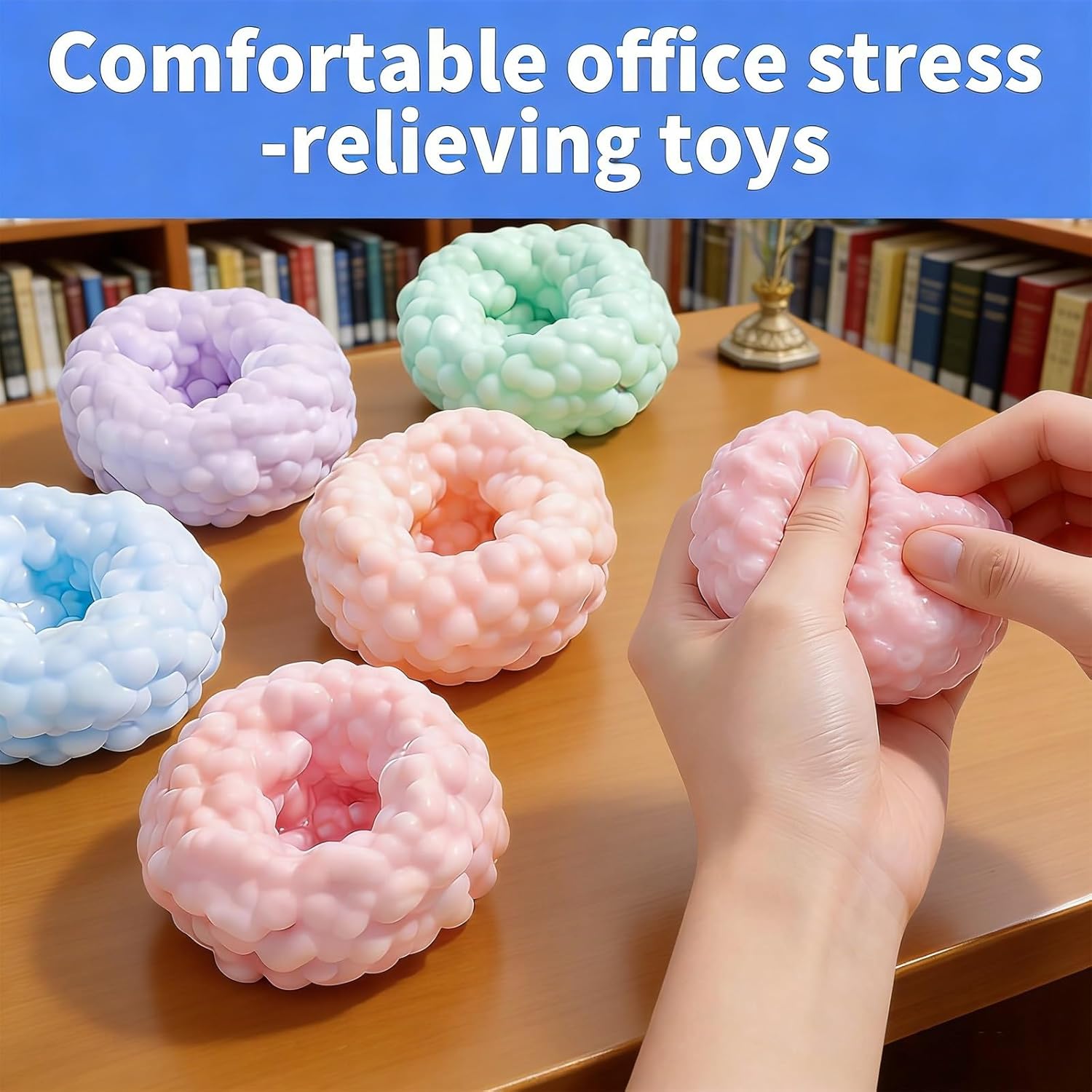 Crunchy Stress Balls, Ice Skin Crunchy Squishy Balls, Slow Rebound Sensory Squeeze Ball for Anxiety Relief & Focus, Soft Moldable Desktop Stress Relief Toys for Classroom Party Favors(Blue)