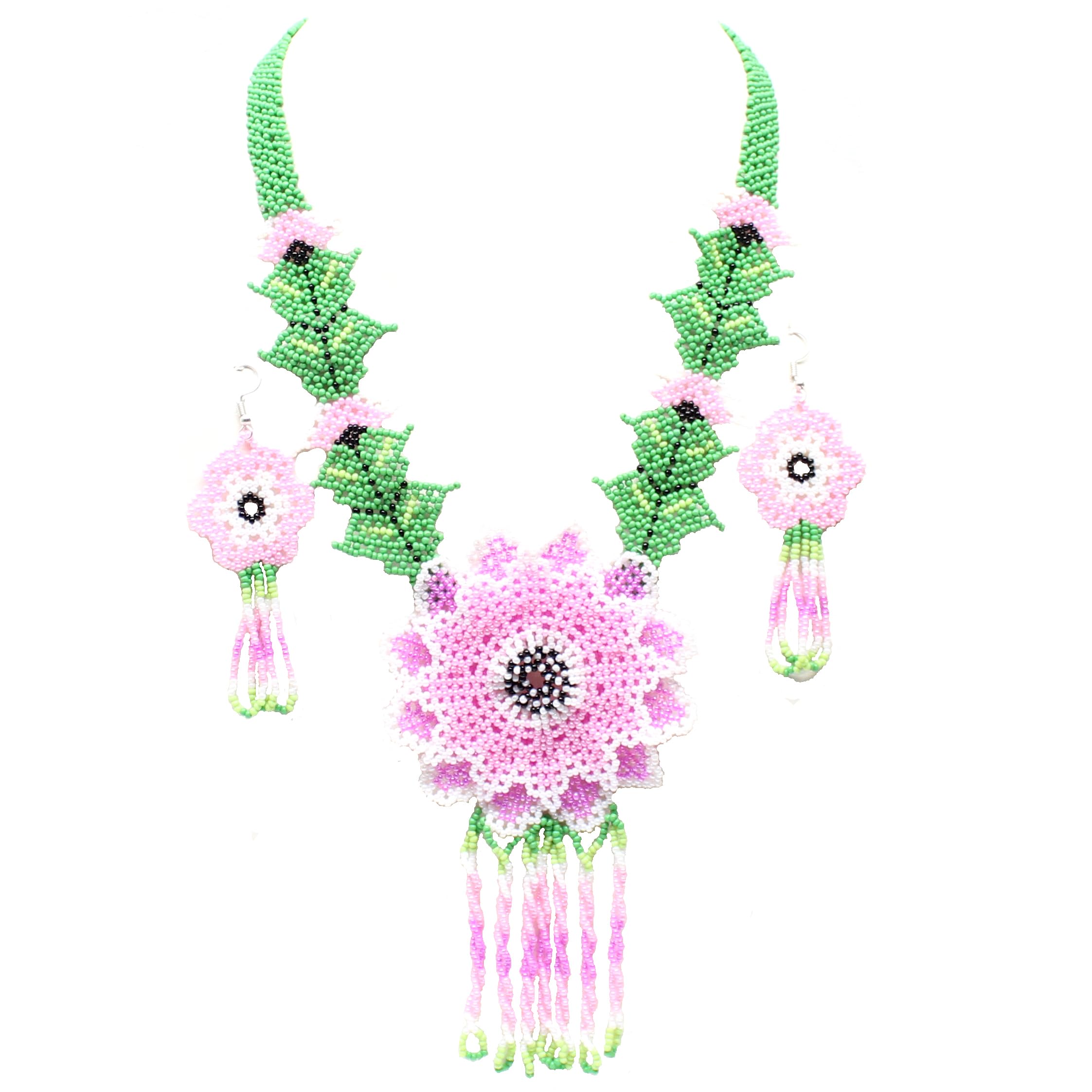 Collier Vintage En Perles De Rocaille Vert Et Blanc - Style Indien Hippie - Ras Du Cou - Occasion