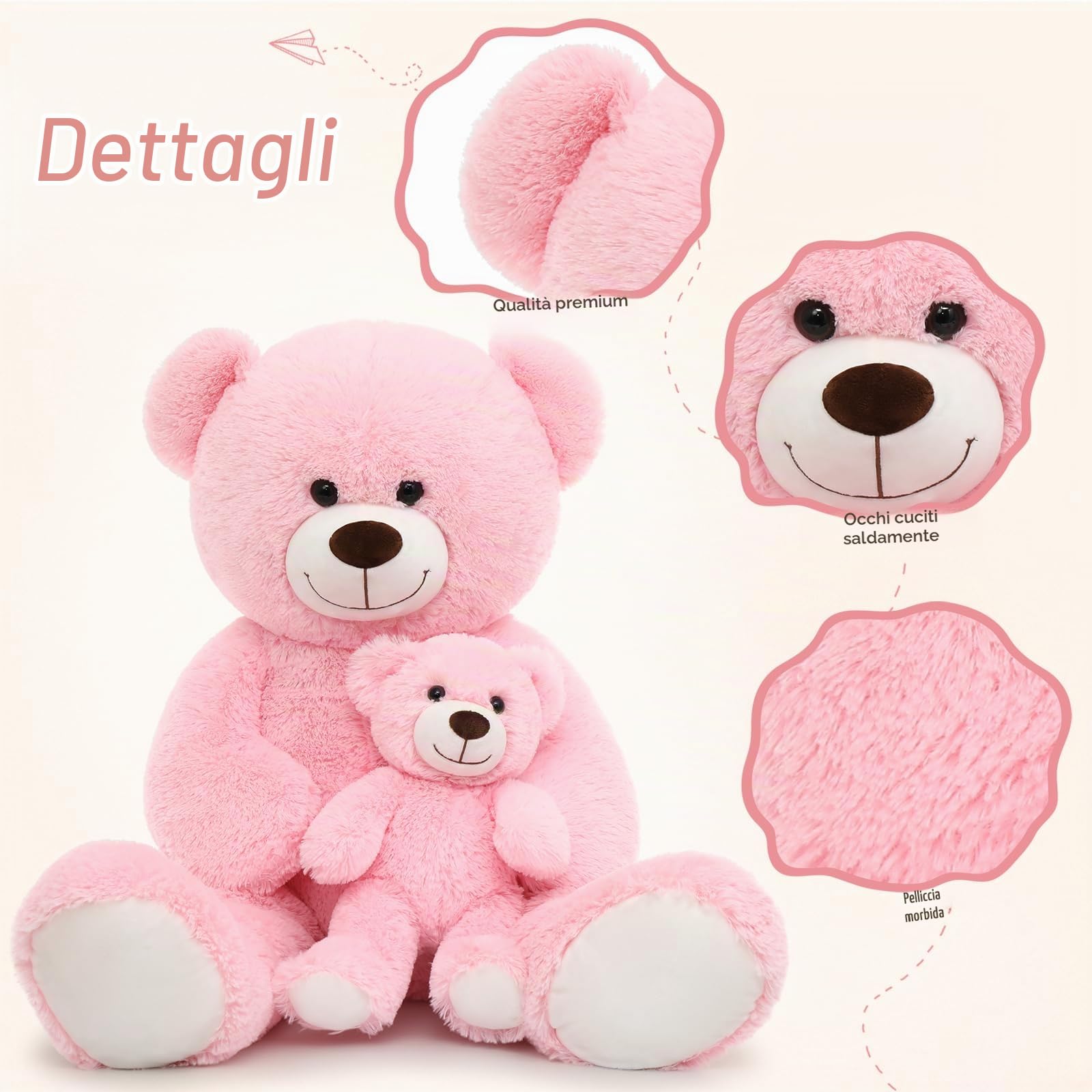MorisMos 100cm Orso Peluche Gigante, XXL Rosa Orsacchiotto Peluche con Bambino, Orsetto Pupazzo Grande Teddy Bear Regalo per Bambino Lei Lui Fidanzata Compleanno Decorazioni