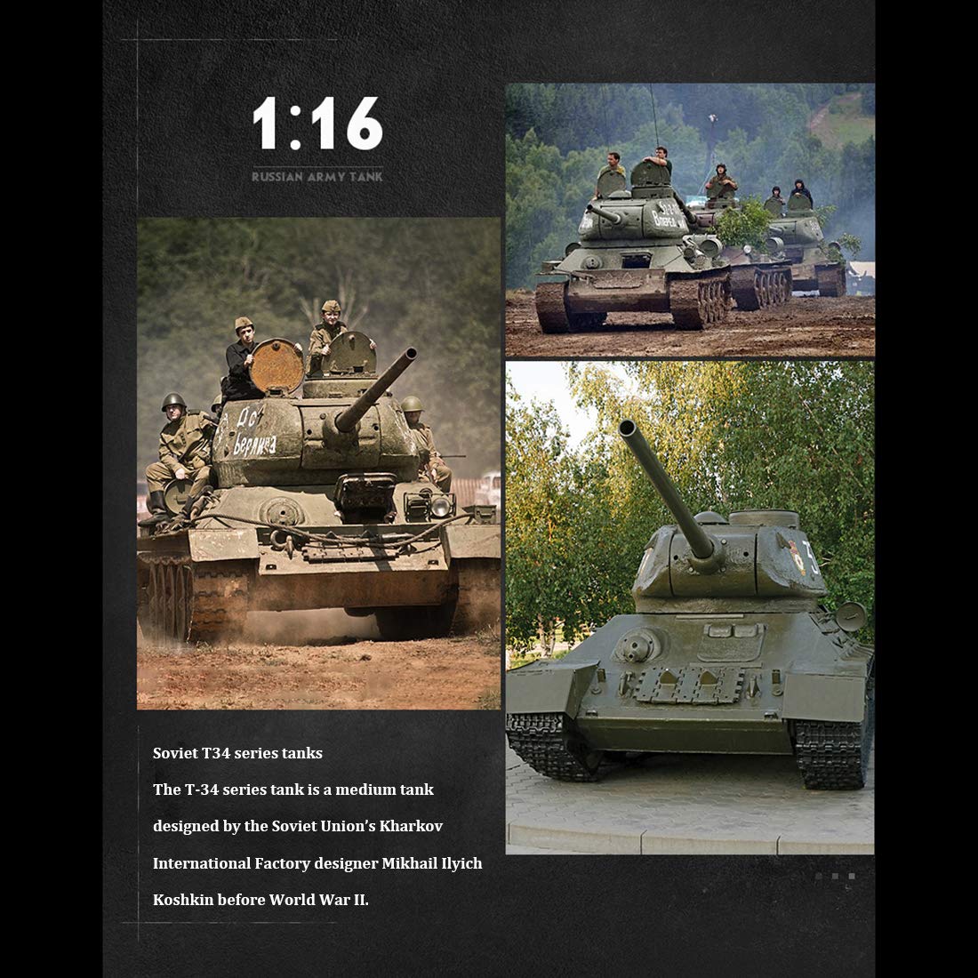 1/16 T-34 carro armato da combattimento modellismo, carro armato militare con effetti di fumo, kit di modellismo giocattolo per adulti - edizione aggiornata