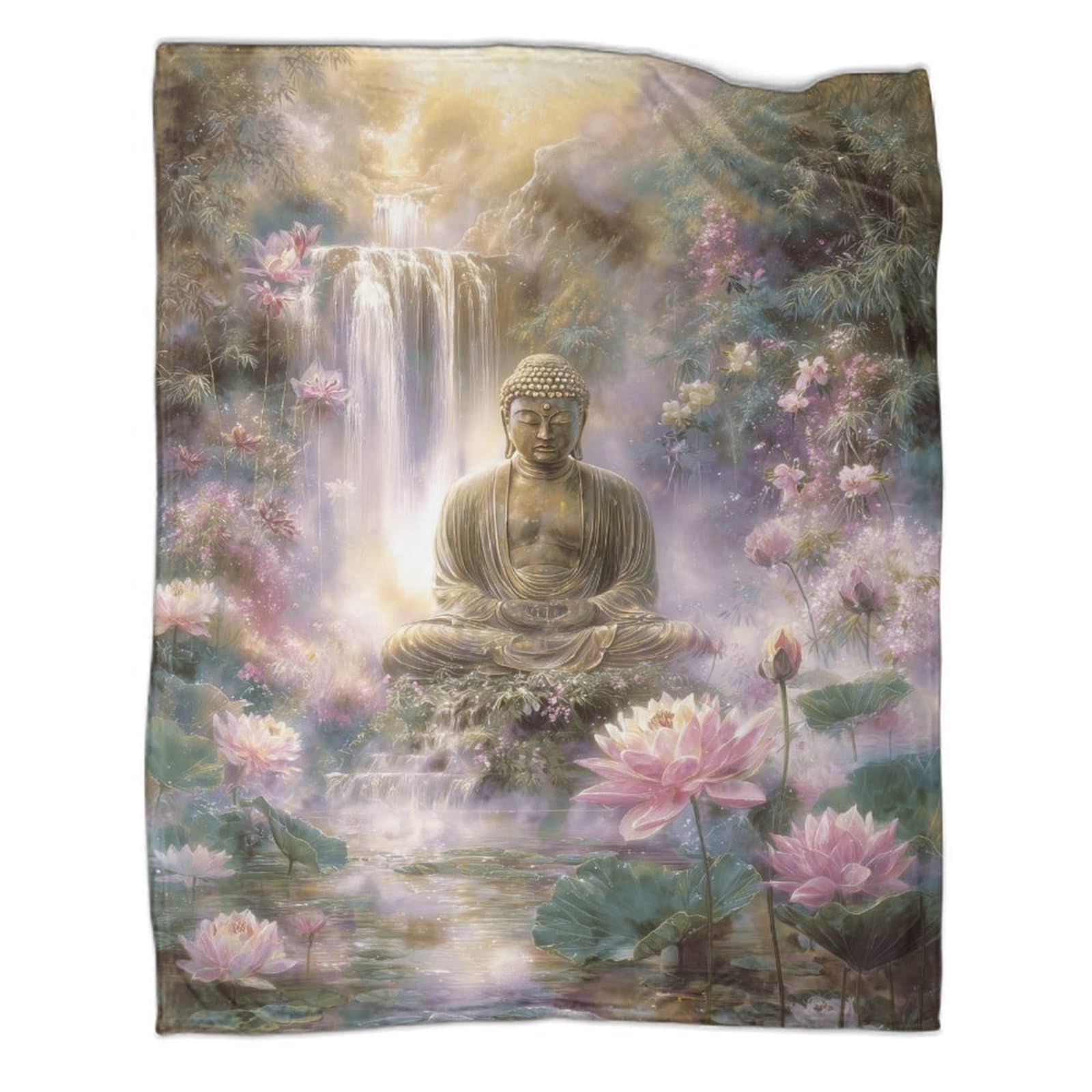 kaiyun A Buddha Statue And A Pond of Blooming Lotuses Super Soft Blanket | Throws | Fluffy And Comfortable Travel Cover,40x50inch(100x130cm)