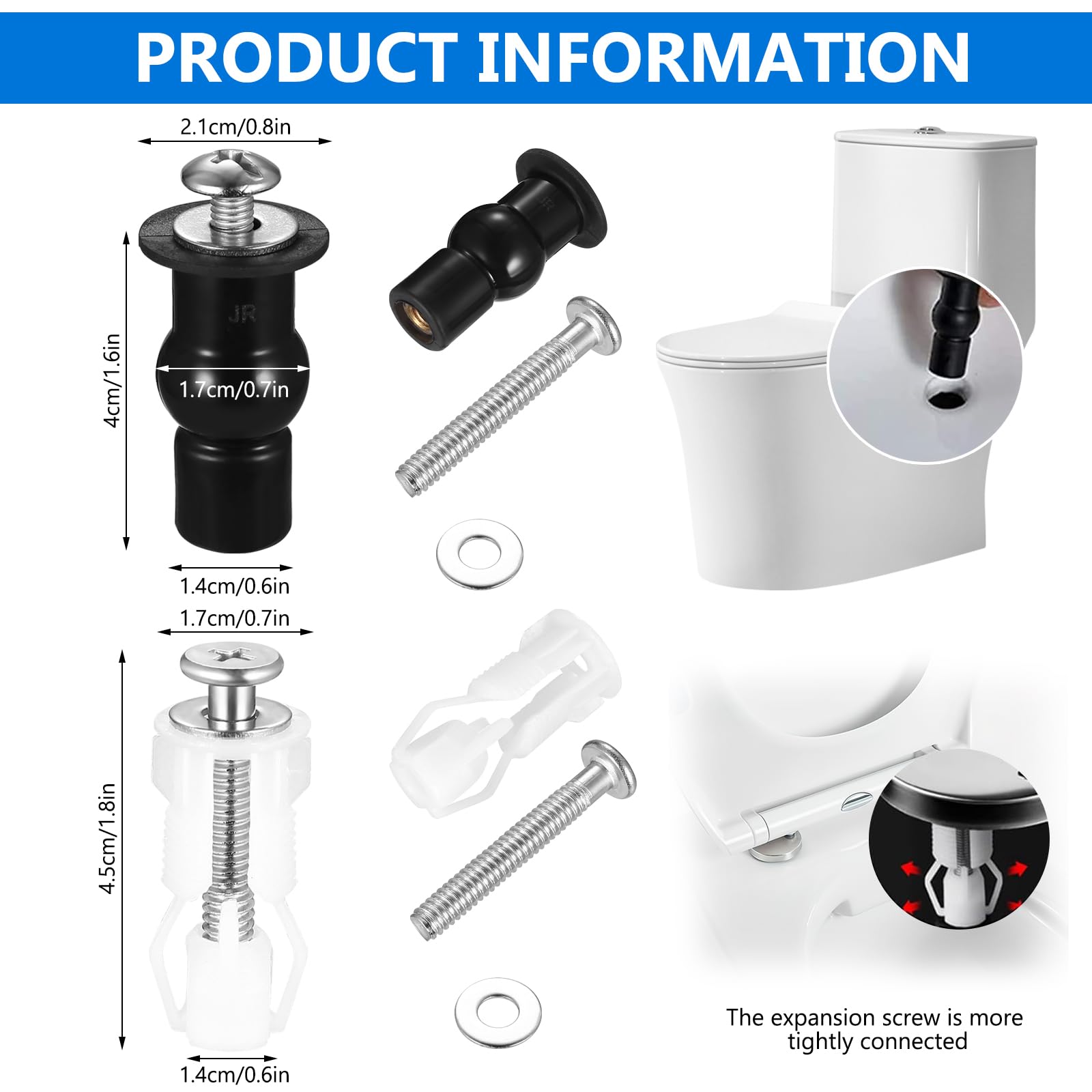 Tenbrachian 8 Pcs Toilet Seat Fittings and Fixtures, Universal Heavy Duty Toilet Seat Fixings Replacement Kit - Image 2