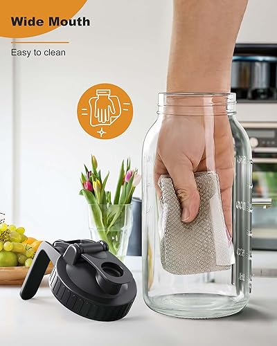 Miniatura 7 de Jarra de vidrio de 64 onzas con tapa, tarro de masón resistente con tapa de boquilla, jarra de vidrio hermética para frescura y comodidad, ideal