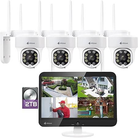 2K Wireless Security Camera System - 4 Outdoor Cameras With 10" LCD Monitor & Motion Alerts