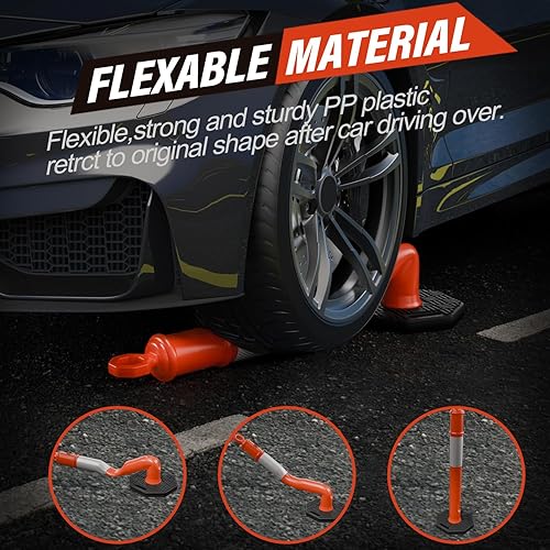 Miniatura 2 de RoadHero Paquete de 3 postes de delineador de 45 pulgadas con base, postes de delineador de tráfico naranja con collares reflectantes para