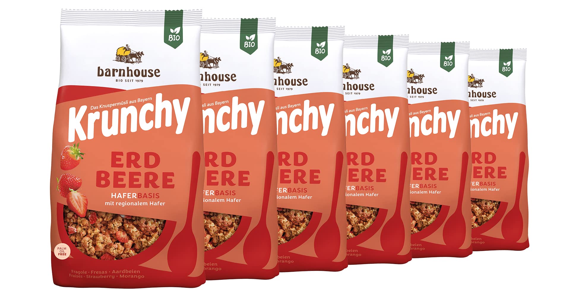 Barnhouse Krunchy Erdbeere, Bio Hafer-Knuspermüsli aus Bayern, mit umwerfend köstlichen Erdbeeren, 6 x 700 g